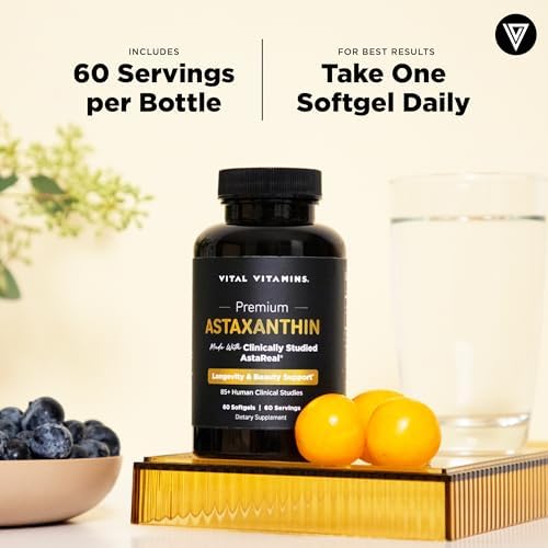 Vital Vitamins Astaxantina 12mg - 60 Cápsulas Blandas Veganas para Hidratación y Elasticidad de la Piel - Hecho en EE. UU. - imagen 8