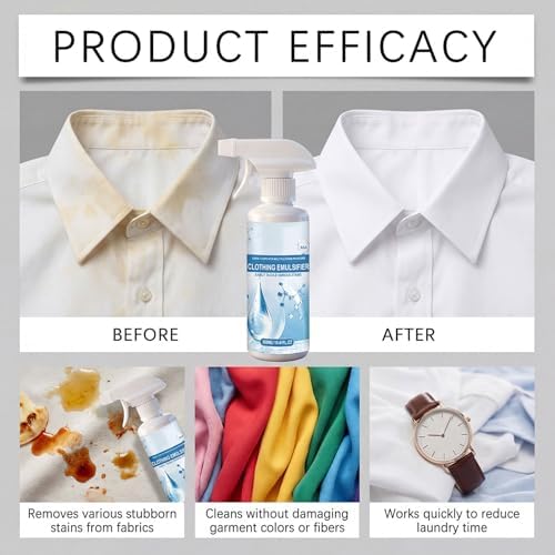 Removedor de manchas emulsionante para ropa, spray pre-tratamiento no iónico de 10 oz (308 ml) para grasa, aceite y alimentos en ropa y zapatos - imagen 2