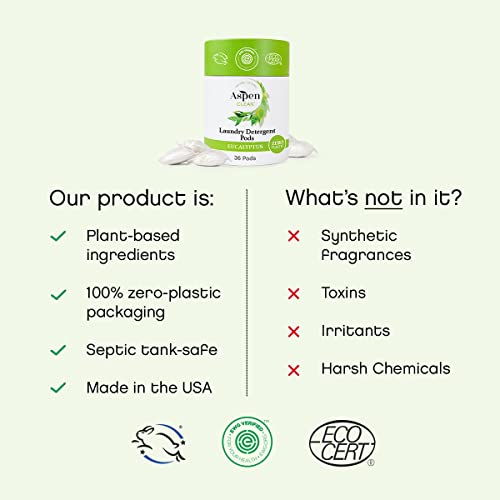 AspenClean | Cápsulas de Lavado | Eucalipto y Romero | Detergente Natural para Piel Sensible | Sin Plástico | No Tóxico | EWG Verificado - 36 Piezas - imagen 4