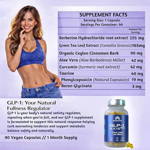 Suplemento GLP-1 AXIS | Supresor de apetito para pérdida de peso y manejo natural, fórmula 8 en 1 sin olor con Berberina y extracto de té verde, - imagen 2