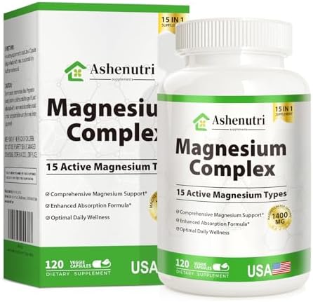 Complejo de Magnesio con 15 Tipos: Glycinate, Citrato, Malato, Taurato, Óxido, Carbonato, Cloruro, Orotato - 120 Cápsulas Veganas para Músculos, - imagen 1