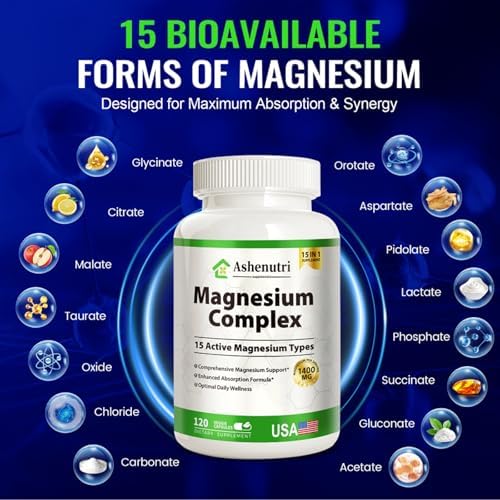 Complejo de Magnesio con 15 Tipos: Glycinate, Citrato, Malato, Taurato, Óxido, Carbonato, Cloruro, Orotato - 120 Cápsulas Veganas para Músculos, - imagen 3
