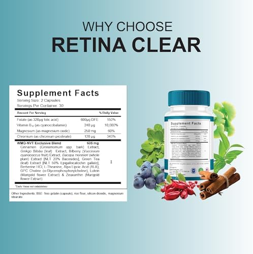 Suplemento Avanzado para la Salud Ocular BLUE VIBE Retina Clear, Máxima Potencia para la Visión y Bienestar, 60 Cápsulas - imagen 2