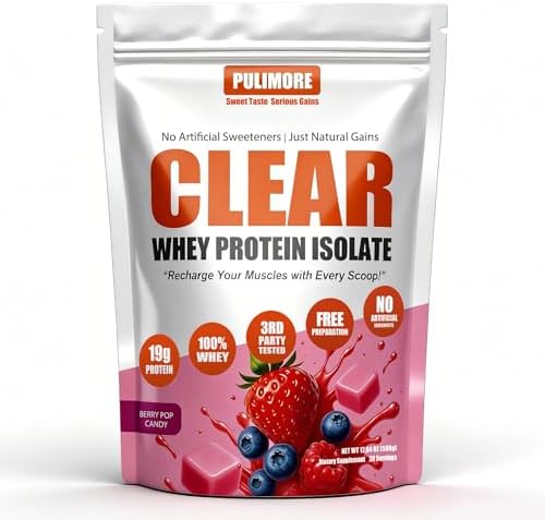 PULIMORE Clear Whey Protein Isolate Sabor Caramelo de Frutas, 19g de Proteína por Porción, 20 Porciones, Sin Endulzantes Artificiales - imagen 1