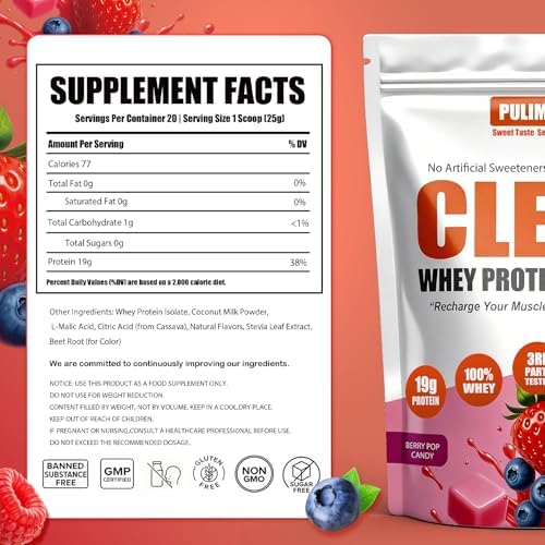 PULIMORE Clear Whey Protein Isolate Sabor Caramelo de Frutas, 19g de Proteína por Porción, 20 Porciones, Sin Endulzantes Artificiales - imagen 3