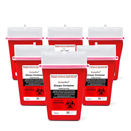 Contenedor de Desechos Punzocortantes GlobalRoll de 1 Cuarto, Paquete de 6, Recipiente Biohazard para Desechos de Agujas y Jeringas, Ideal para Hogar - imagen 1