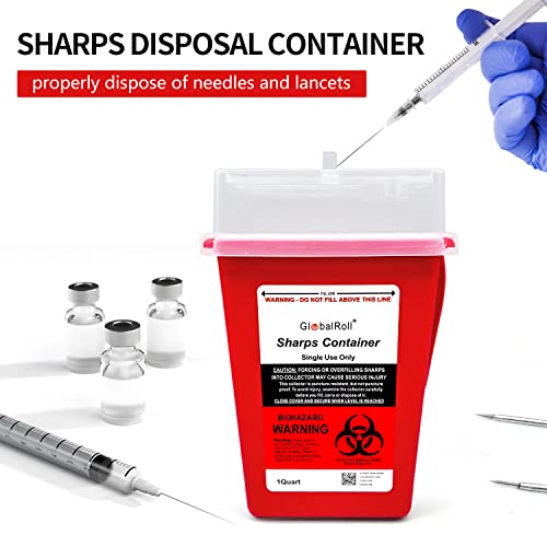 Contenedor de Desechos Punzocortantes GlobalRoll de 1 Cuarto, Paquete de 6, Recipiente Biohazard para Desechos de Agujas y Jeringas, Ideal para Hogar - imagen 2