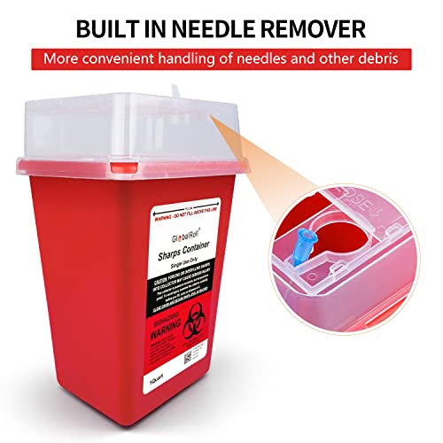 Contenedor de Desechos Punzocortantes GlobalRoll de 1 Cuarto, Paquete de 6, Recipiente Biohazard para Desechos de Agujas y Jeringas, Ideal para Hogar - imagen 3