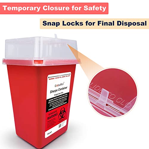 Contenedor de Desechos Punzocortantes GlobalRoll de 1 Cuarto, Paquete de 6, Recipiente Biohazard para Desechos de Agujas y Jeringas, Ideal para Hogar - imagen 4