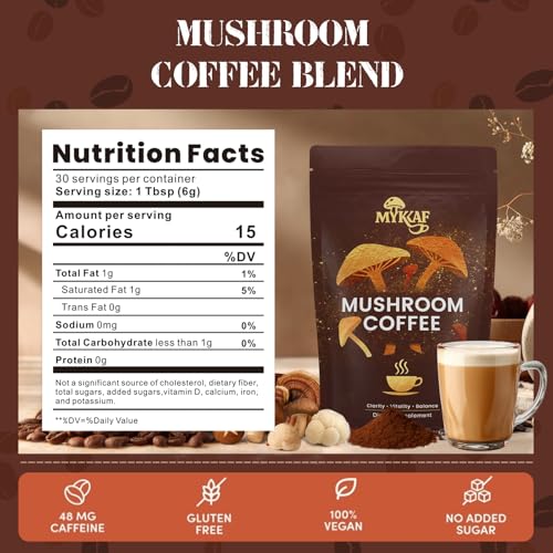 Café de Hongo 6 en 1, Café Instantáneo Orgánico Adaptogénico para Mayor Energía y Enfoque, con Reishi, Cordyceps y Melena de León, 30 Porciones - imagen 2