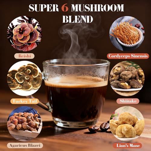 Café de Hongo 6 en 1, Café Instantáneo Orgánico Adaptogénico para Mayor Energía y Enfoque, con Reishi, Cordyceps y Melena de León, 30 Porciones - imagen 3