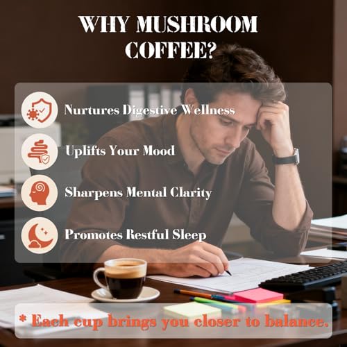 Café de Hongo 6 en 1, Café Instantáneo Orgánico Adaptogénico para Mayor Energía y Enfoque, con Reishi, Cordyceps y Melena de León, 30 Porciones - imagen 4