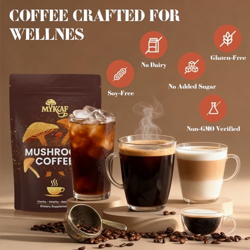 Café de Hongo 6 en 1, Café Instantáneo Orgánico Adaptogénico para Mayor Energía y Enfoque, con Reishi, Cordyceps y Melena de León, 30 Porciones - imagen 5