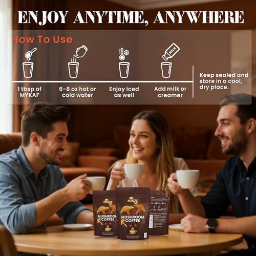 Café de Hongo 6 en 1, Café Instantáneo Orgánico Adaptogénico para Mayor Energía y Enfoque, con Reishi, Cordyceps y Melena de León, 30 Porciones - imagen 6