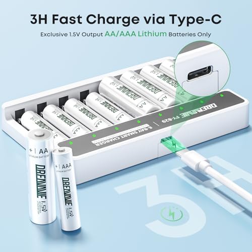 Baterías AA Recargables de Litio con Cargador Rápido de 8 Bahías - Paquete de 8 Baterías de 1.5V 3600mWh para Blink Outdoor y Xbox - imagen 3