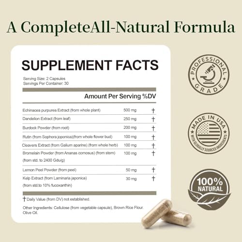 Cápsulas de Drenaje Linfático para Movilización de Grasas - Suplementos Herbales Detox y de Soporte Inmunológico con Complejo de 8 Plantas, 60 - imagen 2