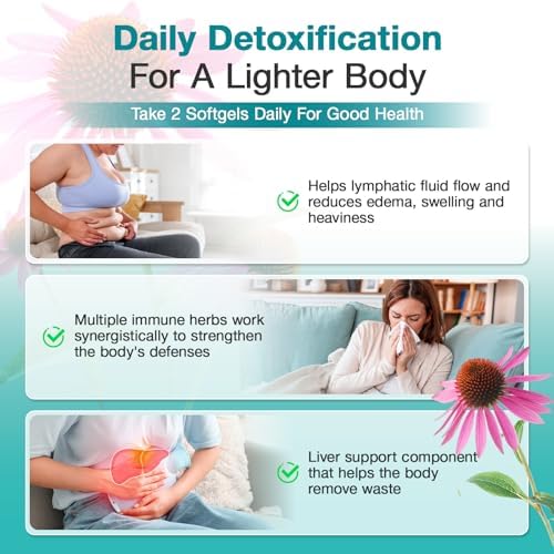 Suplementos de Drenaje Linfático, Suplemento Herbal Natural para Salud Inmunológica y Equilibrio de Líquidos, con Equinácea y Diente de León, 90 - imagen 4