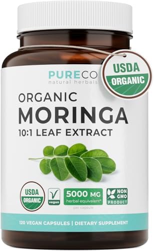 Cápsulas de Moringa Orgánica USDA - Extracto de Moringa 500mg 10:1 por Cápsula - Superalimento Verde Antioxidante Vegano y No Transgénico (Suministro - imagen 1