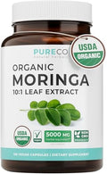 Cápsulas de Moringa Orgánica USDA - Extracto de Moringa 500mg 10:1 por Cápsula - Superalimento Verde Antioxidante Vegano y No Transgénico (Suministro - imagen 1