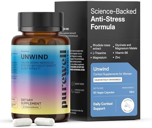 Suplementos para el Estrés PUREWELL SCIENCES Unwind - 60 Cápsulas Veganas para Mujeres - L Teanina, Magnesio, Extracto de Rhodiola, Zinc y Vitamina B6 - imagen 1