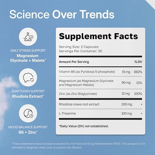 Suplementos para el Estrés PUREWELL SCIENCES Unwind - 60 Cápsulas Veganas para Mujeres - L Teanina, Magnesio, Extracto de Rhodiola, Zinc y Vitamina B6 - imagen 5