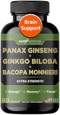 Suplemento Gade Nutrition de Ginkgo Biloba con Ginseng y Bacopa Monnieri | Cápsulas para la Memoria y Enfoque - Suplemento para el Cerebro - imagen 1