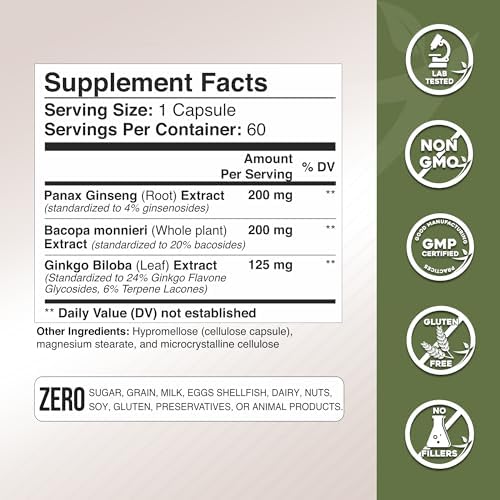 Suplemento Gade Nutrition de Ginkgo Biloba con Ginseng y Bacopa Monnieri | Cápsulas para la Memoria y Enfoque - Suplemento para el Cerebro - imagen 4