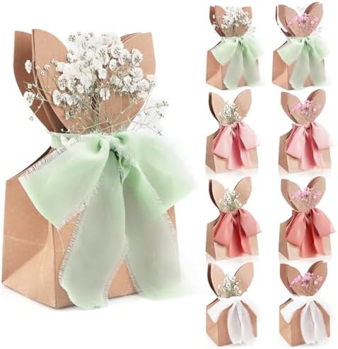 Bolsas de Regalo de Conejo de Pascua TOLGOE - 24 Pzs Cajas de Papel DIY con Orejas de Conejo, Flores Secas y Cinta para Dulces, Favors de Fiesta de - imagen 1