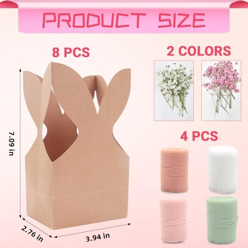 Bolsas de Regalo de Conejo de Pascua TOLGOE - 24 Pzs Cajas de Papel DIY con Orejas de Conejo, Flores Secas y Cinta para Dulces, Favors de Fiesta de - imagen 2