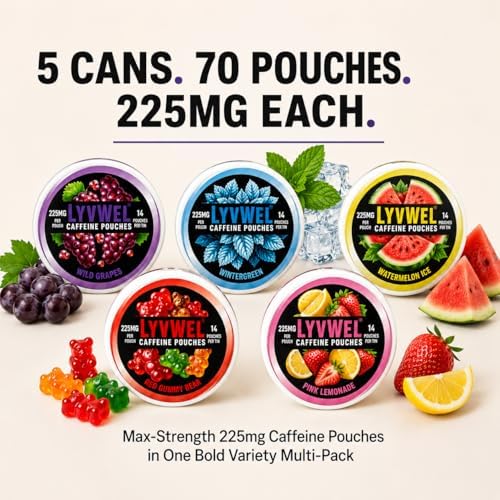 Pouches de Cafeína LyvWel 225mg, Energía con Guaraná, Pouches Nootrópicos, Sin Nicotina ni Tabaco, Sabores Intensos, Paquete Múltiple de 5 Pouches - imagen 2