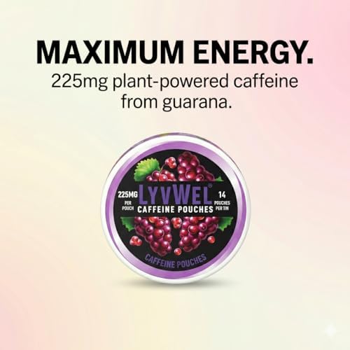 Pouches de Cafeína LyvWel 225mg, Energía con Guaraná, Pouches Nootrópicos, Sin Nicotina ni Tabaco, Sabores Intensos, Paquete Múltiple de 5 Pouches - imagen 3