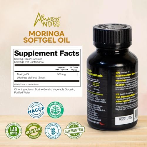 Cápsulas de Aceite de Semilla de Moringa, 100% Puro, Prensado en Frío, Vegano, No Transgénico, Antioxidante Natural, 1000mg por Porción – 100 - imagen 4