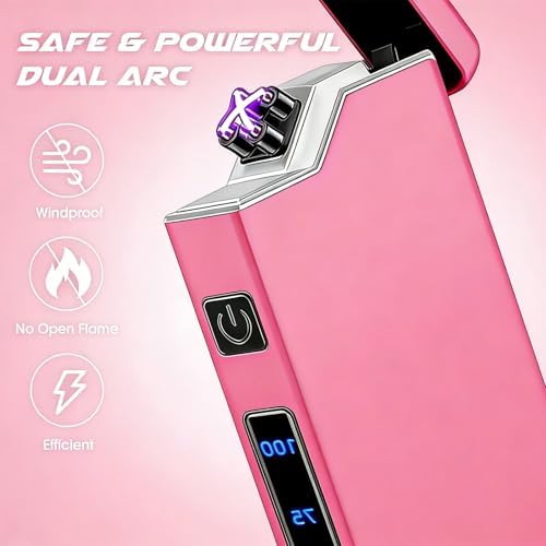Encendedor Eléctrico Rosa, Encendedor Plasma de Doble Arco, Recargable USB, a Prueba de Viento, con Indicador LED, Ideal para Velas y Camping, Unisex - imagen 2