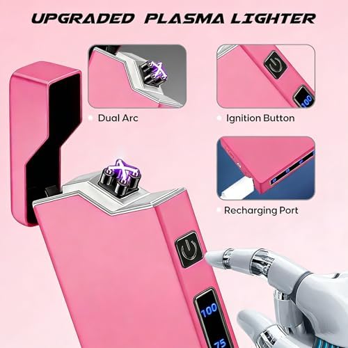 Encendedor Eléctrico Rosa, Encendedor Plasma de Doble Arco, Recargable USB, a Prueba de Viento, con Indicador LED, Ideal para Velas y Camping, Unisex - imagen 3