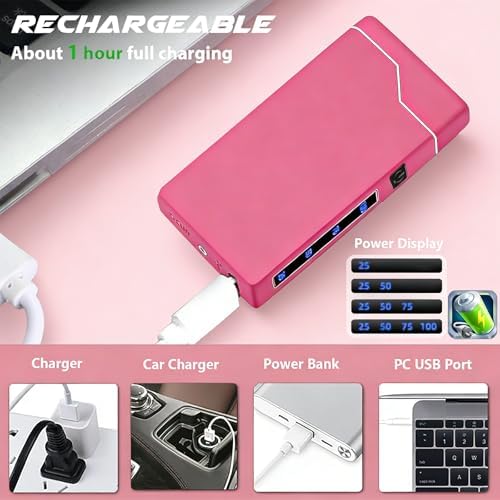 Encendedor Eléctrico Rosa, Encendedor Plasma de Doble Arco, Recargable USB, a Prueba de Viento, con Indicador LED, Ideal para Velas y Camping, Unisex - imagen 4