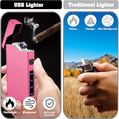 Encendedor Eléctrico Rosa, Encendedor Plasma de Doble Arco, Recargable USB, a Prueba de Viento, con Indicador LED, Ideal para Velas y Camping, Unisex - imagen 5