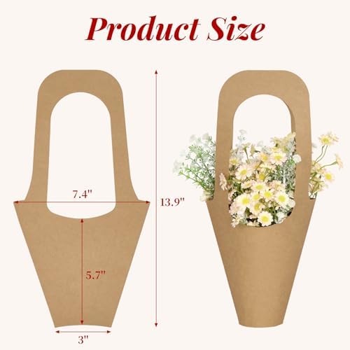 Mauproy Paquete de 50 Bolsas de Papel Kraft para Regalos con Asas, Soportes para Ramo de Flores, Ideal para el Día de las Madres y Floristerías - imagen 2