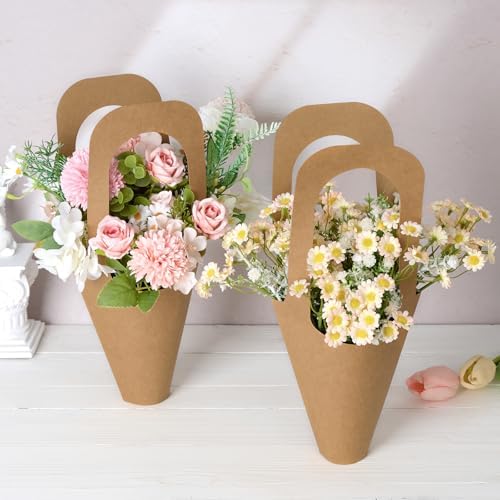 Mauproy Paquete de 50 Bolsas de Papel Kraft para Regalos con Asas, Soportes para Ramo de Flores, Ideal para el Día de las Madres y Floristerías - imagen 4