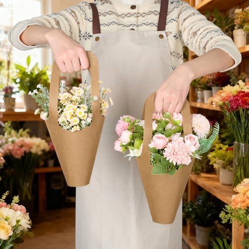 Mauproy Paquete de 50 Bolsas de Papel Kraft para Regalos con Asas, Soportes para Ramo de Flores, Ideal para el Día de las Madres y Floristerías - imagen 5