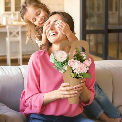 Mauproy Paquete de 50 Bolsas de Papel Kraft para Regalos con Asas, Soportes para Ramo de Flores, Ideal para el Día de las Madres y Floristerías - imagen 6