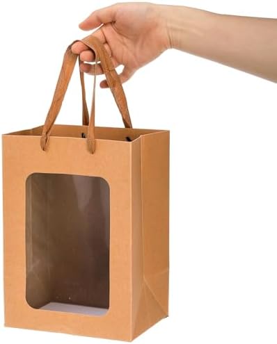 Bolsas de Regalo ZENFUN de 30 Piezas, Marrón con Asa, Kraft con Ventana Transparente, 9.8 x 7.1 x 5.1 Pulgadas, Perfectas para Cumpleaños, Bodas y Más - imagen 3