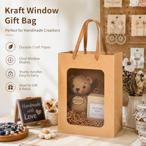 Bolsas de Regalo ZENFUN de 30 Piezas, Marrón con Asa, Kraft con Ventana Transparente, 9.8 x 7.1 x 5.1 Pulgadas, Perfectas para Cumpleaños, Bodas y Más - imagen 5