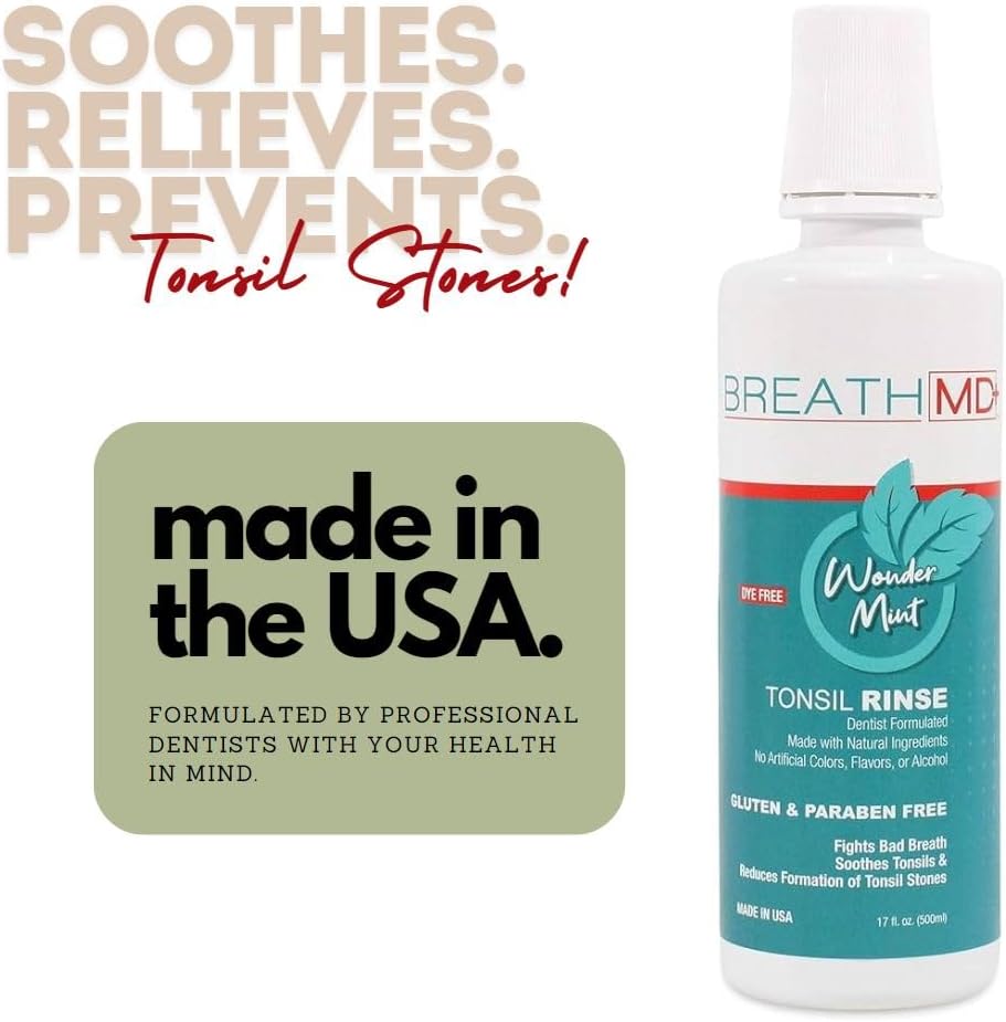 BreathMD - Enjuague bucal natural para eliminar piedras en las amígdalas y tratar el mal aliento - Sin alcohol, sin colorantes, sin gluten - Sabor - imagen 2