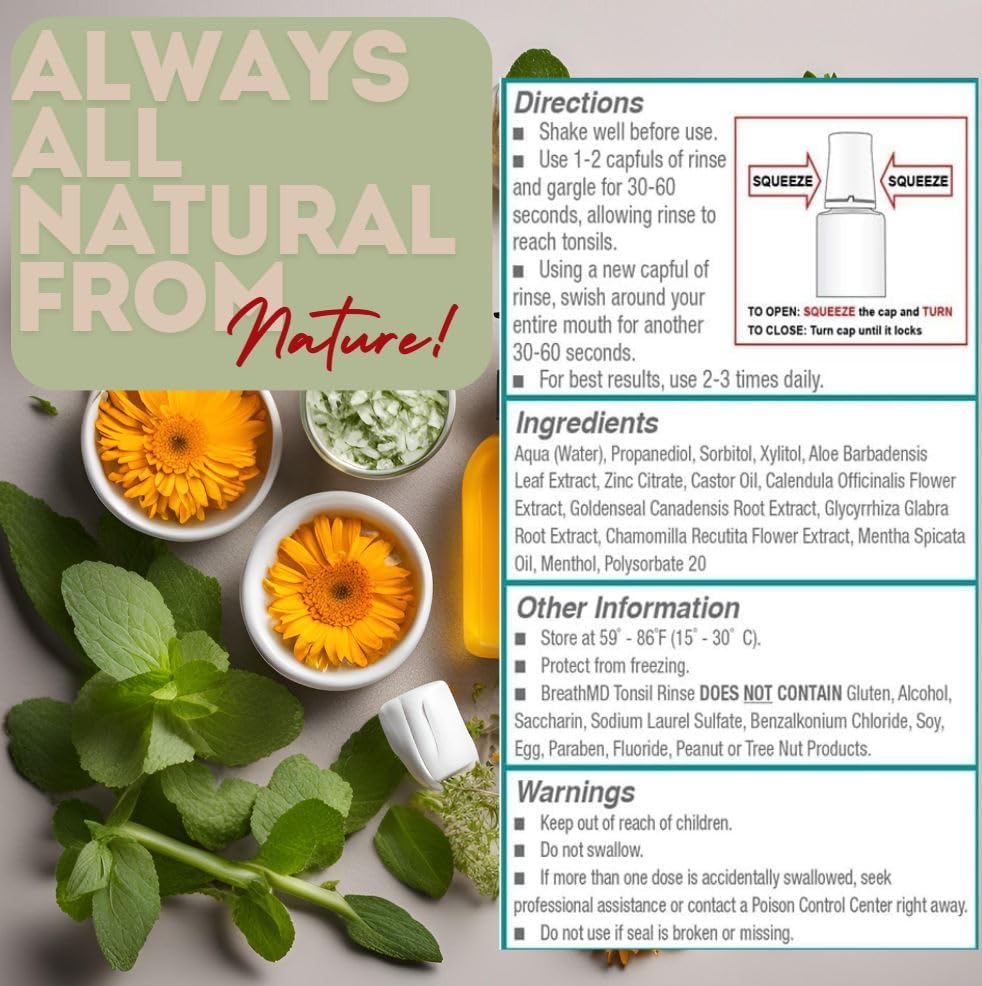 BreathMD - Enjuague bucal natural para eliminar piedras en las amígdalas y tratar el mal aliento - Sin alcohol, sin colorantes, sin gluten - Sabor - imagen 3