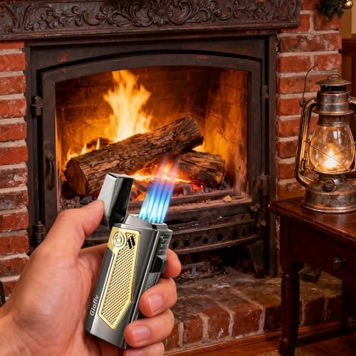 Encendedor Gioflv a Prueba de Viento, Encendedor de Butano para Exterior, Fogatas, Velas, Chimeneas, Negro y Dorado, Multiusos (Sin Butano) - imagen 2
