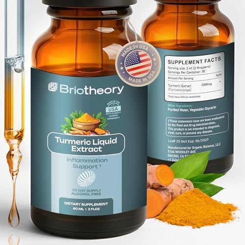 Extracto de Raíz de Cúrcuma BRIOTHEORY en Gotas – Suplemento Herbal para Articulaciones y Músculos, Antioxidante y Antiinflamatorio, Sin Alcohol, - imagen 1