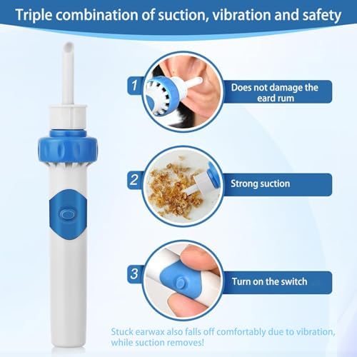 Herramienta Eléctrica para Remoción de Cerumen con Succión por Vibración, Aspiradora Suave para Cerumen Seco, 2 Cabezas Intercambiables para Oídos - imagen 2