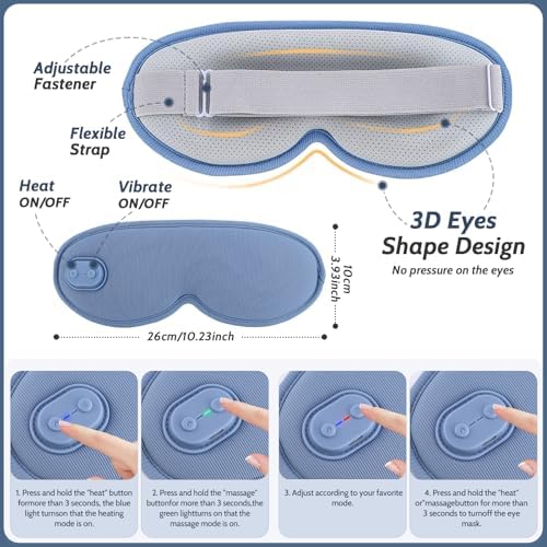 Mascarilla Térmica Inalámbrica para Ojos, Máscara 3D Bloqueadora de Luz con Calor Ajustable, Vibración y Temporizador, Recargable, para Fatiga Ocular - imagen 2