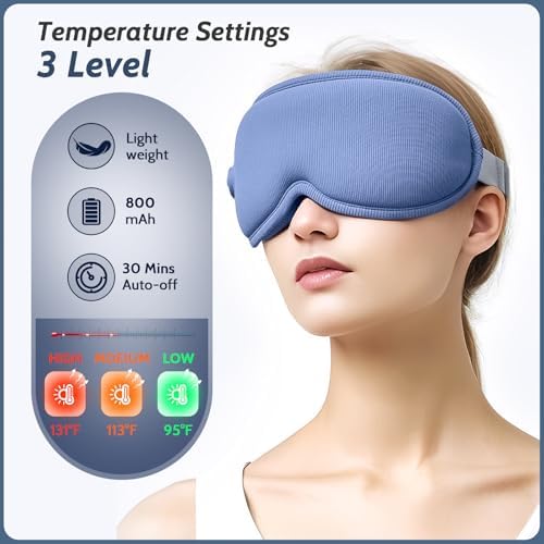 Mascarilla Térmica Inalámbrica para Ojos, Máscara 3D Bloqueadora de Luz con Calor Ajustable, Vibración y Temporizador, Recargable, para Fatiga Ocular - imagen 3