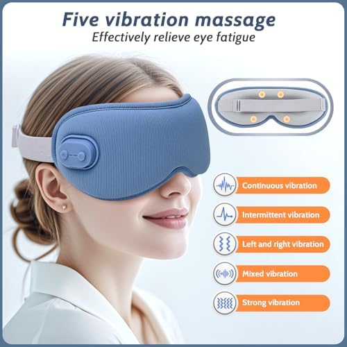 Mascarilla Térmica Inalámbrica para Ojos, Máscara 3D Bloqueadora de Luz con Calor Ajustable, Vibración y Temporizador, Recargable, para Fatiga Ocular - imagen 4